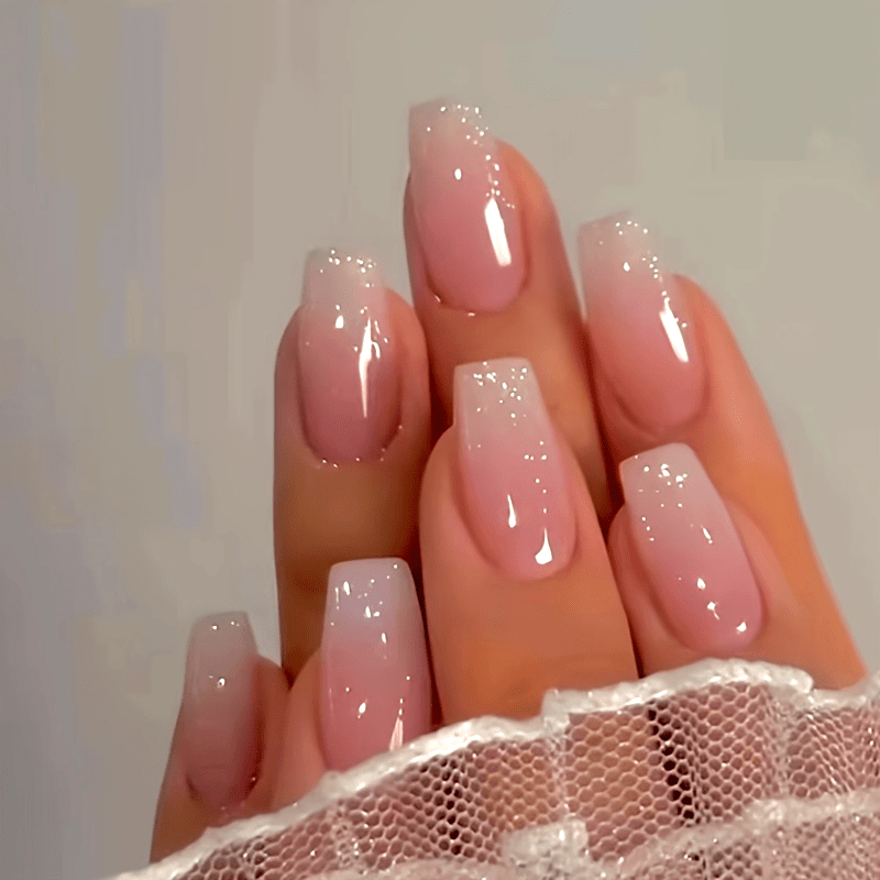 24pcs Stunning Glossy Long Ballerina Press On Nails - White and Pinkish Gradient Fake Nails for Women and Girls - Gentle, Easy to Apply, and Long-Lasting Nail Enhancements
