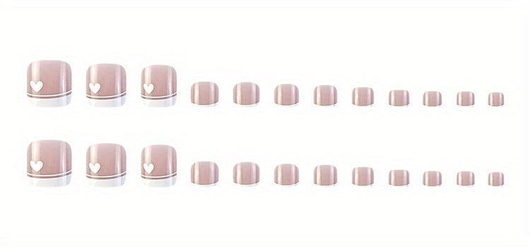 96PCS (4 Packs) White French Tip Press On Toenails Short Square Fake Nails Glossy Toe Nails With Flower Heart Designs Fake Toenails Bling Glitter Full Cover Acrylic Toenails For Women
