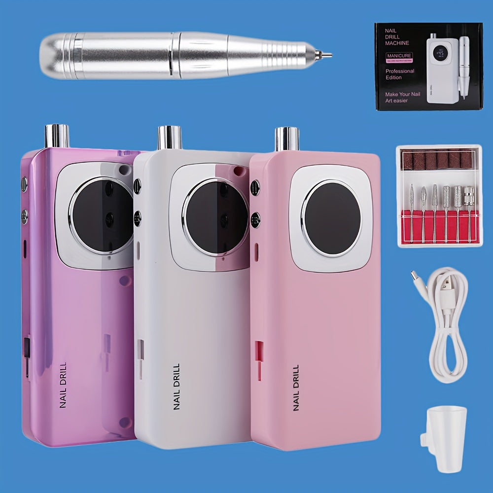 Tfscloin Professional Electric Nail Drill Kit - 45,000 RPM, USB Rechargeable for Perfect Acrylic & Gel Nails - Includes Digital Display & Manicure Tools in Pink, Purple, White - Ideal for Nail Repair, Salon & Home Use, Nail T