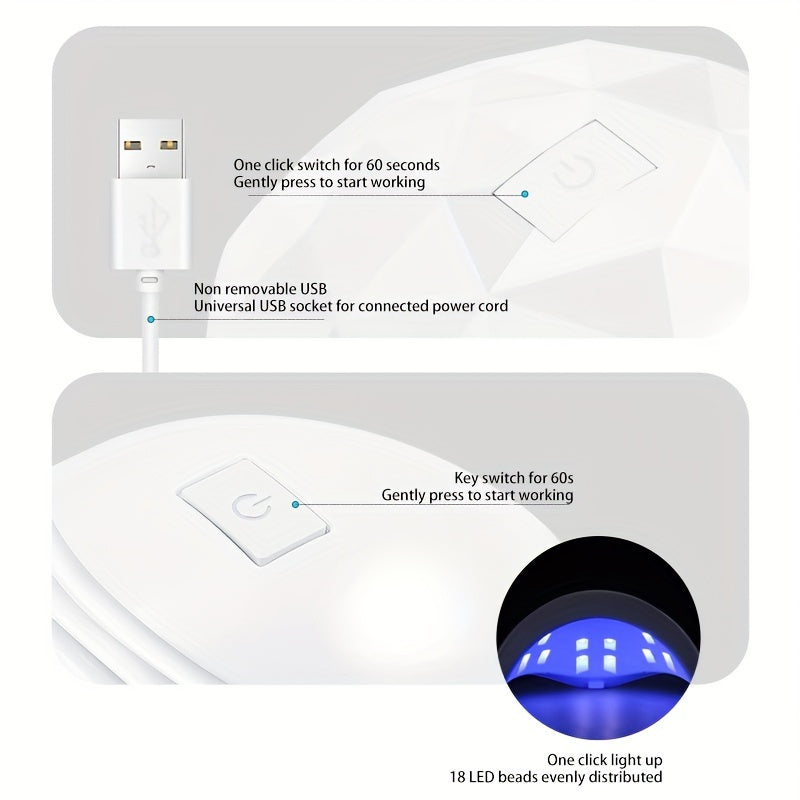 1pc Portable LED Nail Lamp Dryer - Fast Drying, Professional Gel Polish Curing, Compact Design for Home Salon Manicure, Nails Art Tools, Easy to Use, Long-Lasting LED Light, Safe for Fingers