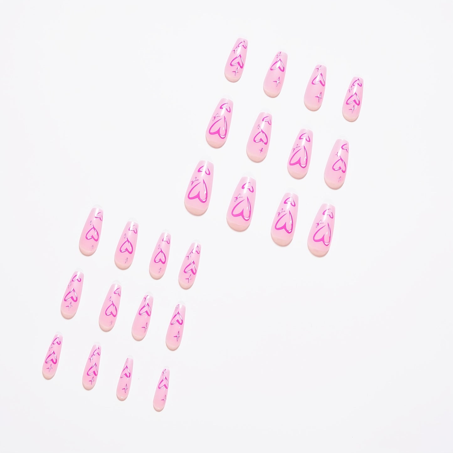 Middle Length Pink Glossy Ballet False Nails with Heart Pattern - Long-Lasting, Easy to Apply Press On Nails for Valentines Day - Perfect for Romantic Occasions and Self-Care