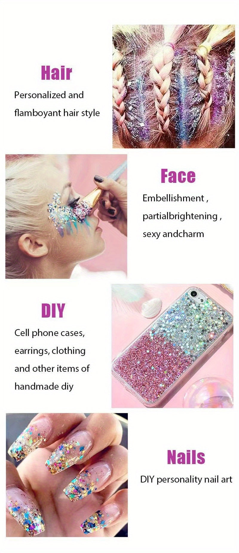 DIY Party Magical Bright Flash Glitters Sequins For Body Eyes Hair Face Nails 6colors, Mardi Gras Makeup, Teenage Girl Stuff For Music Festival