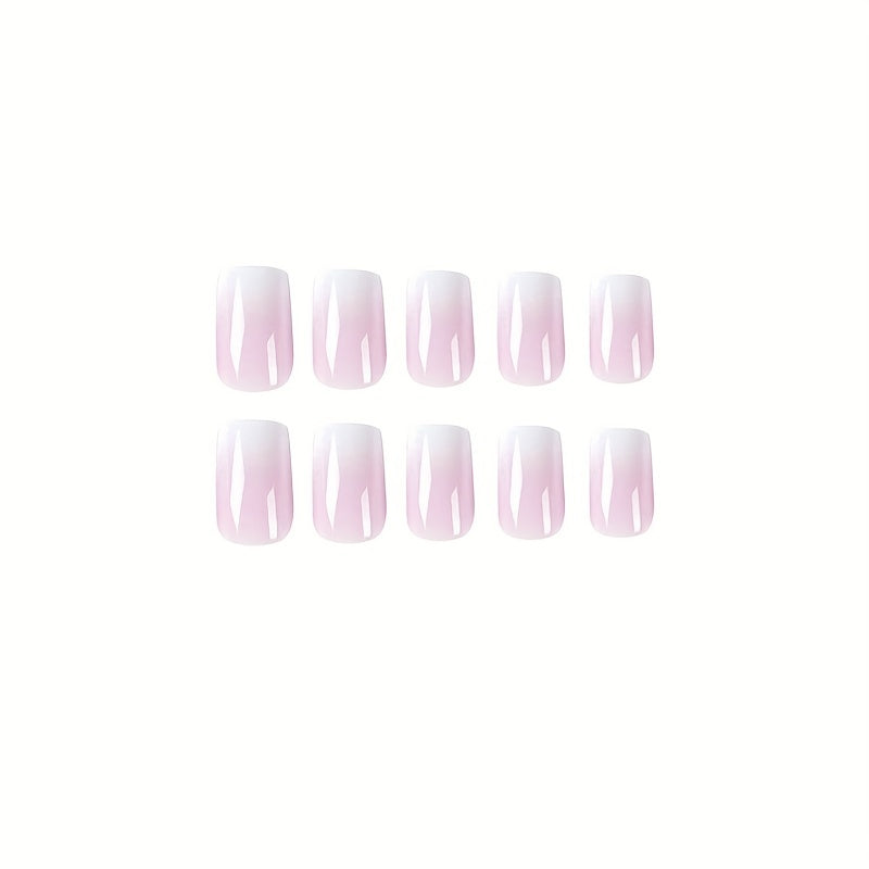 24pcs Full Cover Glossy Gradient Pink Acrylic Nails Set with 1 Nails Glue Sticker and 1 Nails File for Women and Girls