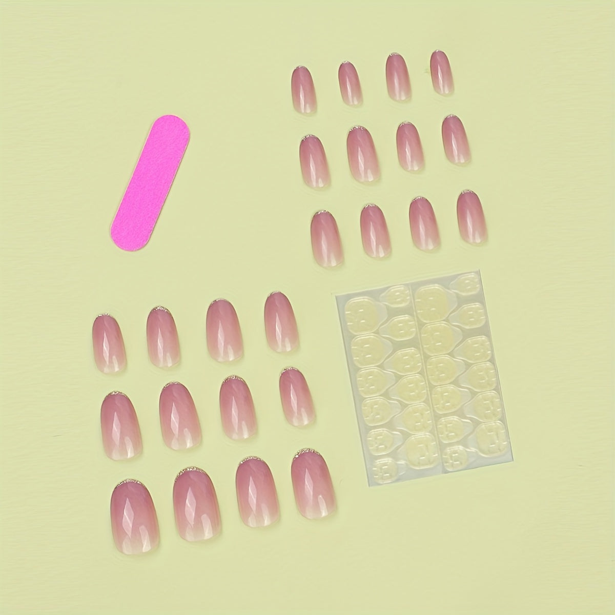 24pcs Glossy Medium Oval Fake Nails, Nude Pinkish Gradient Press On Nails With Glitter French Tip Design, Minimalist Style False Nails For Women Girls Daily Party Wear
