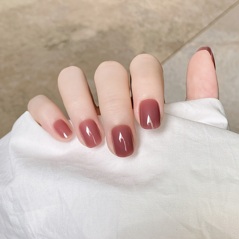 Pink Oval Short Glossy Press-On Nails for Women and Girls - Hypoallergenic, Simple, and Stylish Fake Nails with Pure Color Finish - Perfect for Sensitive Skin and Everyday Wear