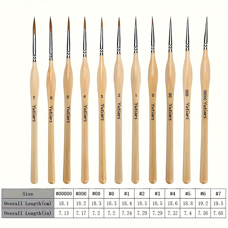 11pcs Miniature Detail Paint Brush Set - Super-Fine Tips, Durable Nylon Bristles, Versatile for Watercolor, Oil, Face Art, Acrylic, Nails & Models - Perfect for Artists & Hobbyists