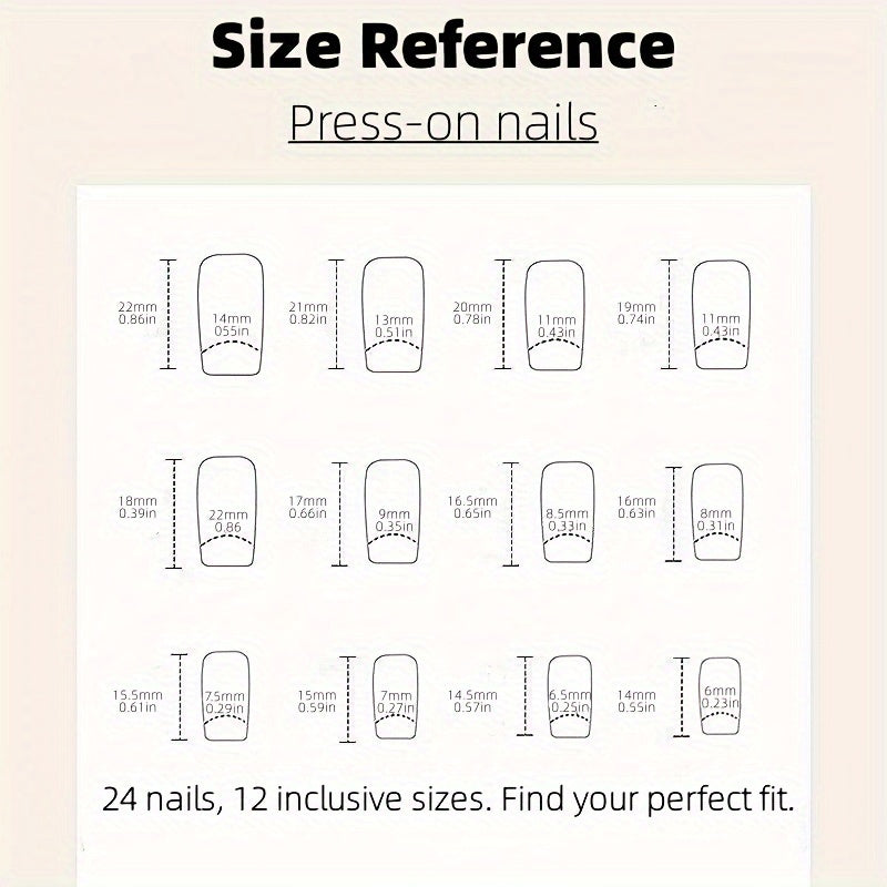 Black Golden Sweet Cool Hot Girl Press-on False Nails 1 Box 24pcs 1 Nail File 1 Double-sided Tape