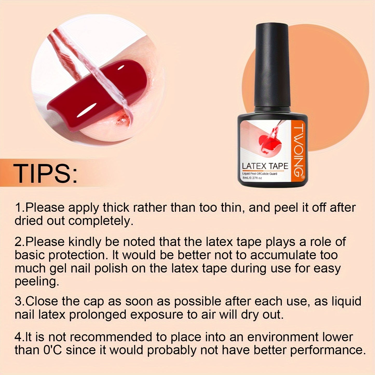 8ml Liquid Latex For Nails, Fast Drying Liquid Latex Nail Polish Barrier Peel Off Latex Tape, Nail Polish Skin Protector Cuticle Guard For Fingers Nail Painting For Various Nail Art, Without acetone