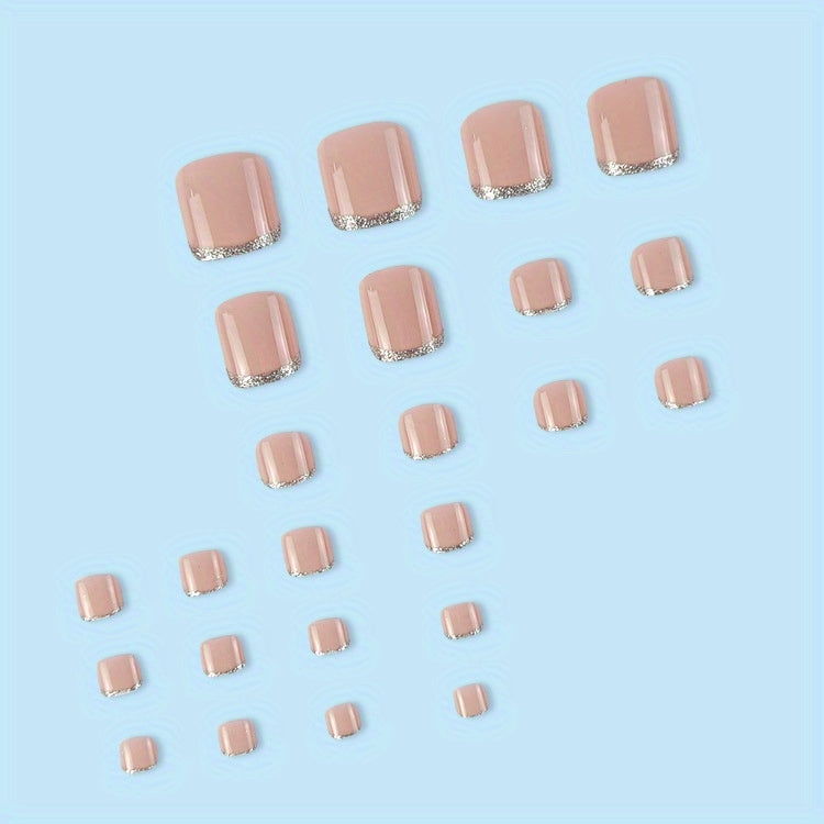 96PCS (4 Packs) White French Tip Press On Toenails Short Square Fake Nails Glossy Toe Nails With Flower Heart Designs Fake Toenails Bling Glitter Full Cover Acrylic Toenails For Women