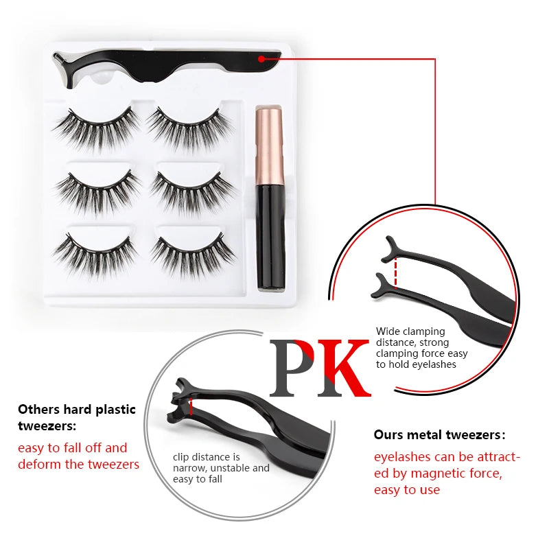 Magnetic Eyelashes 3D Mink Eyelashes Magnetic Eyeliner Magnetic Lashes Short False Lashes Lasting Handmade Eyelash Makeup Tools