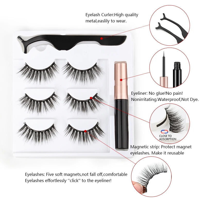 Magnetic Eyelashes 3D Mink Eyelashes Magnetic Eyeliner Magnetic Lashes Short False Lashes Lasting Handmade Eyelash Makeup Tools