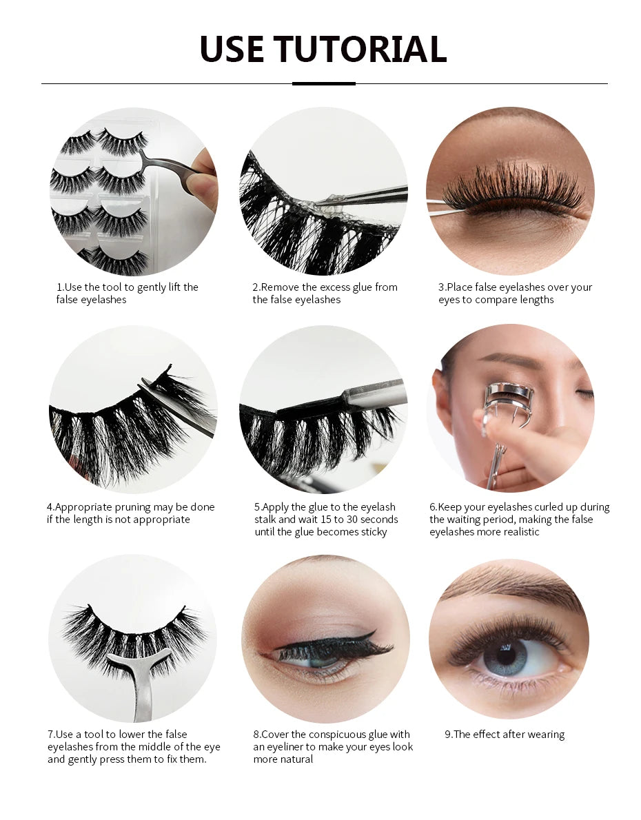 1 Pair Magnetic Eyelashes Set Reusable Easy to use Eyelash Extension Tools Natural Curler False Eyelashes With Magnetic Tweezers