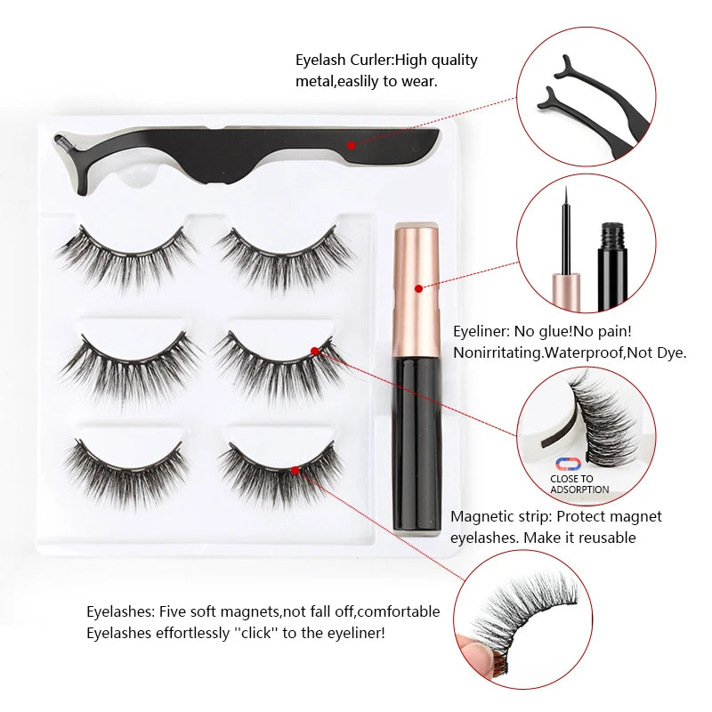 Magnetic Eyelashes 3D Mink Eyelashes Magnetic Eyeliner Magnetic Lashes Short False Lashes Lasting Handmade Eyelash Makeup Tools