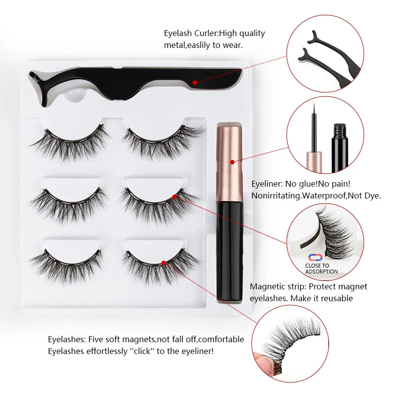 Magnetic Eyelashes 3D Mink Eyelashes Magnetic Eyeliner Magnetic Lashes Short False Lashes Lasting Handmade Eyelash Makeup Tools