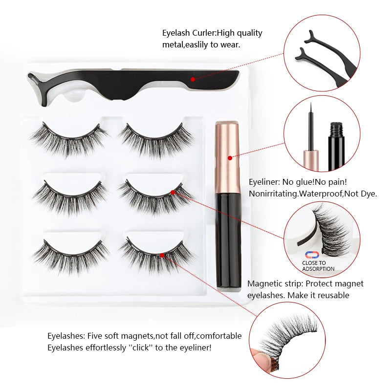 Magnetic Eyelashes 3D Mink Eyelashes Magnetic Eyeliner Magnetic Lashes Short False Lashes Lasting Handmade Eyelash Makeup Tools