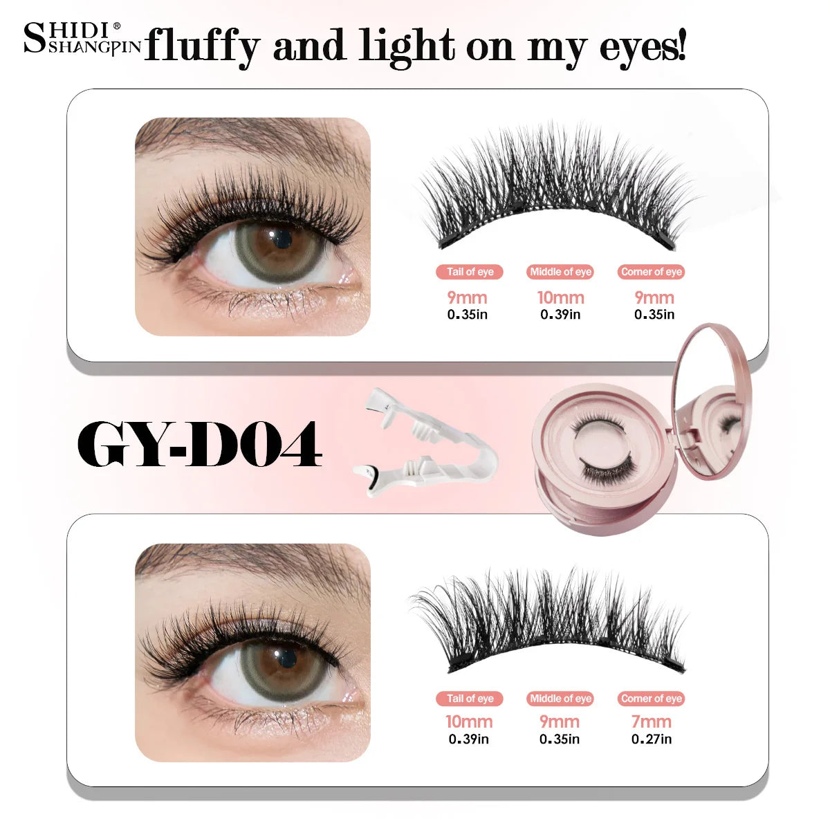 2Pairs 3D Magnetic False Eyelashes Natural Soft Magnet Eye Makeup Tool With Applicater Mirror Glue Free Easy To Wear