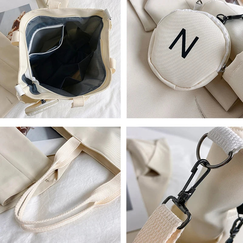 Travel Bag Set - Lightweight Large Capacity with Mini Purse Waterproof Handle Bag Women Preppy Student Satchels Nylon