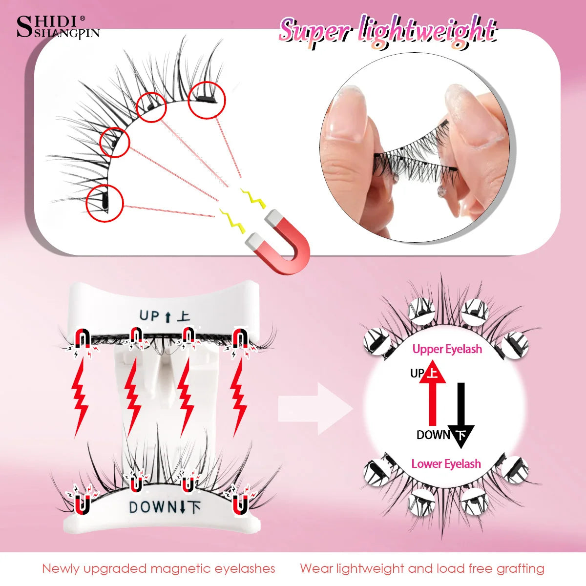 2Pairs 3D Magnetic False Eyelashes Natural Soft Magnet Eye Makeup Tool With Applicater Mirror Glue Free Easy To Wear