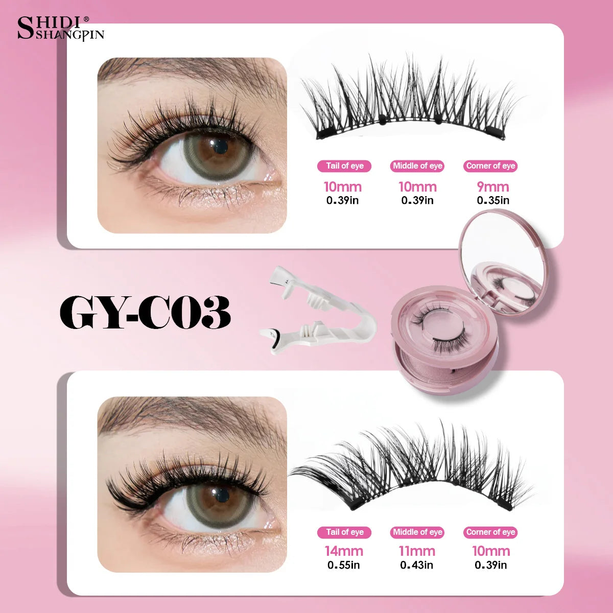 2Pairs 3D Magnetic False Eyelashes Natural Soft Magnet Eye Makeup Tool With Applicater Mirror Glue Free Easy To Wear