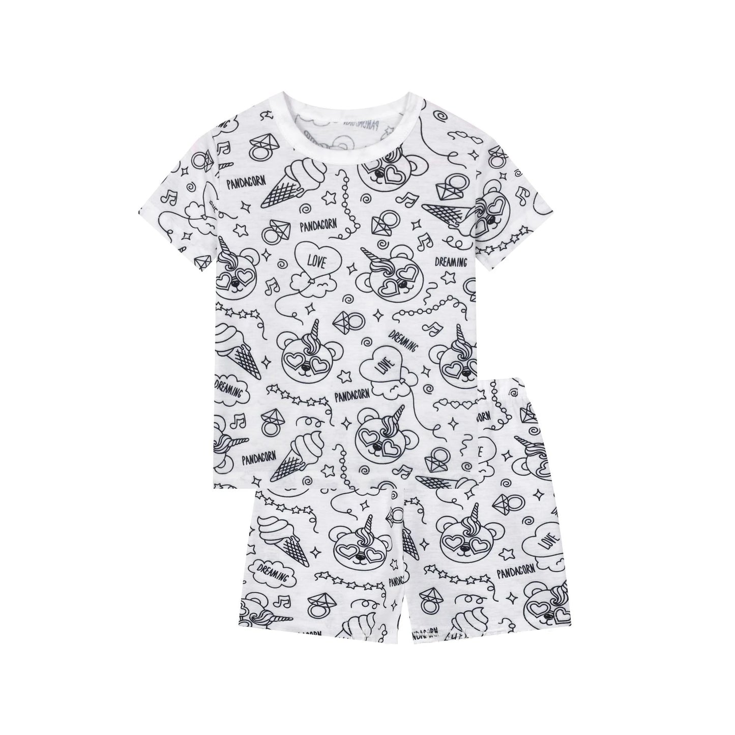 DIY Sketch Colorful Pajama Set For Kid Summer Freehand Graffiti Handicraft Homewear Baby Boy Girl Short Sleeved Shorts Sleepwear