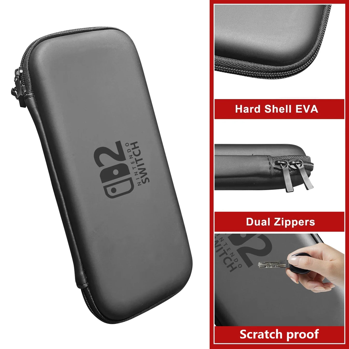 for 2025 Switch 2 Slim Travel Carrying Case Accessories, Waterproof EVA Hard Shell Protective Storage Hand Bag NS 2