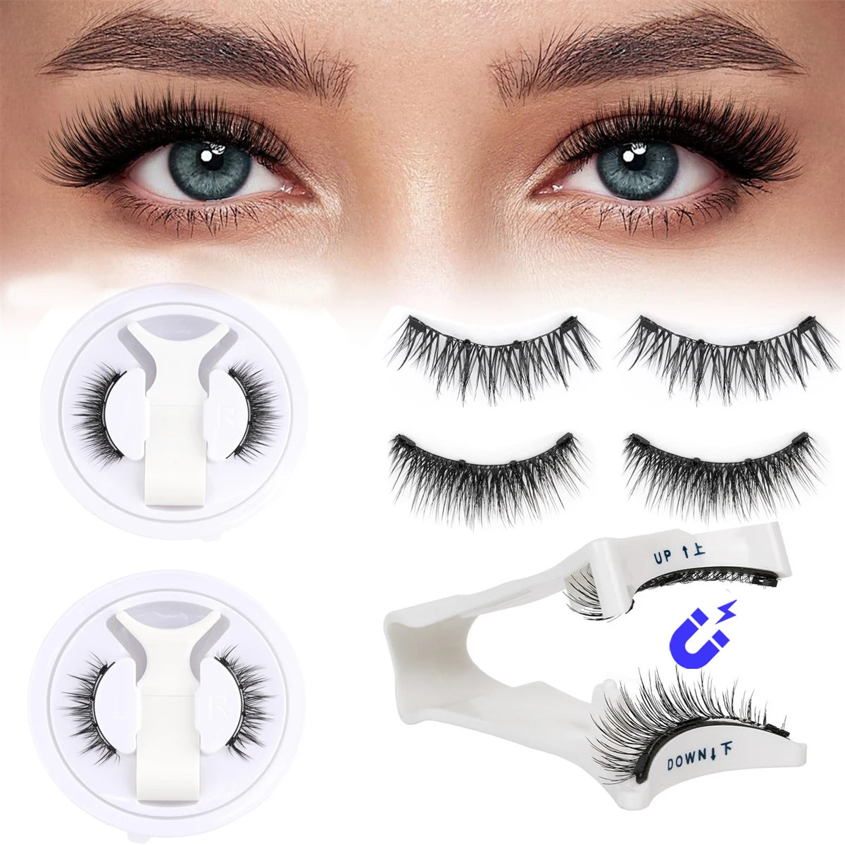2Pairs 3D Magnetic False Eyelashes Natural Soft Magnet Eye Makeup Tool With Applicater Mirror Glue Free Easy To Wear
