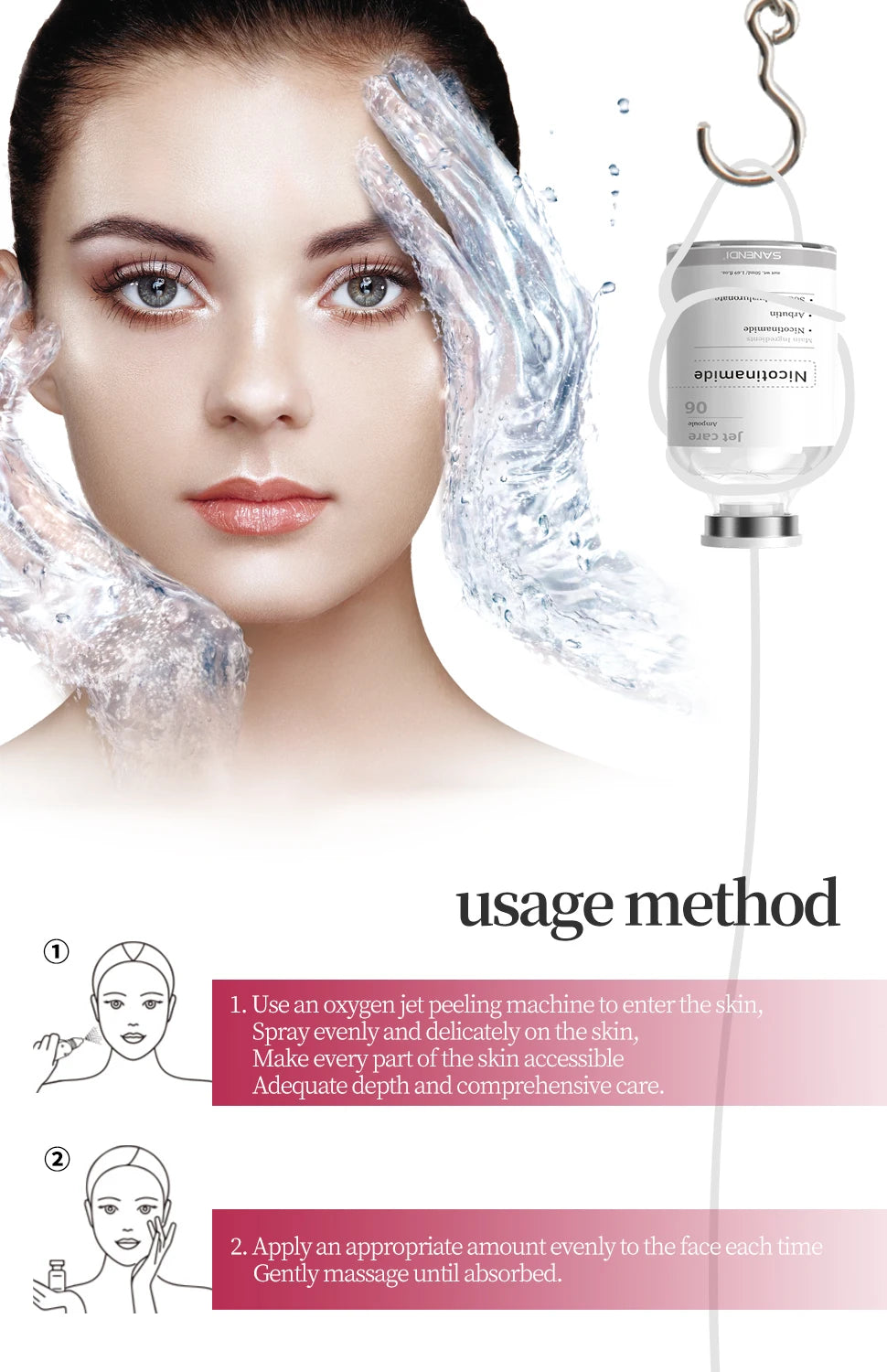 Hyaluronic Acid Oxygen Serum Ampoule Skin anti-aging spray Salmon DNA copper peptide GHK-Cu