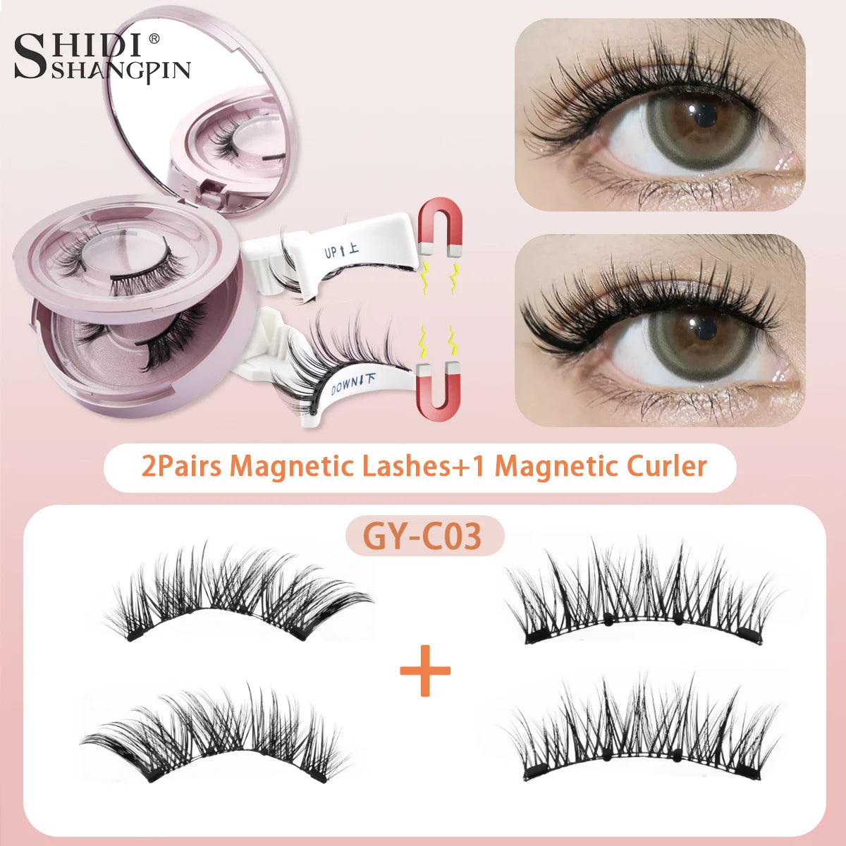 2Pairs 3D Magnetic False Eyelashes Natural Soft Magnet Eye Makeup Tool With Applicater Mirror Glue Free Easy To Wear