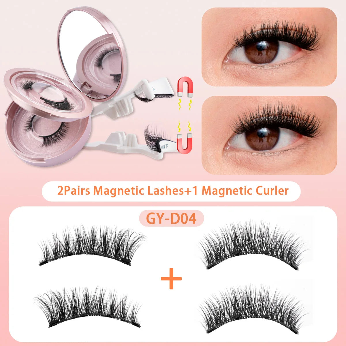 2Pairs 3D Magnetic False Eyelashes Natural Soft Magnet Eye Makeup Tool With Applicater Mirror Glue Free Easy To Wear