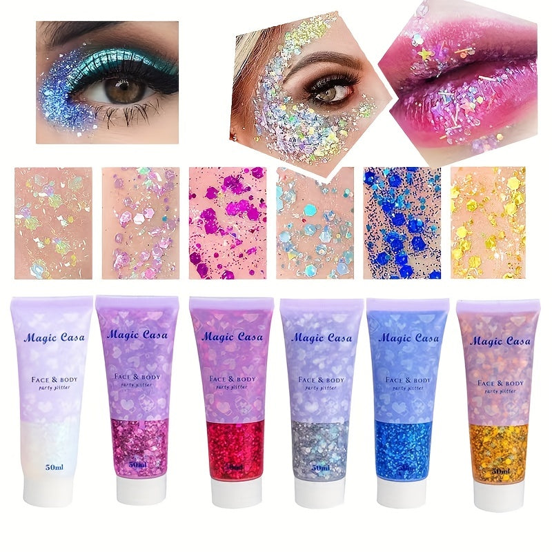 DIY Party Magical Bright Flash Glitters Sequins For Body Eyes Hair Face Nails 6colors, Mardi Gras Makeup, Teenage Girl Stuff For Music Festival