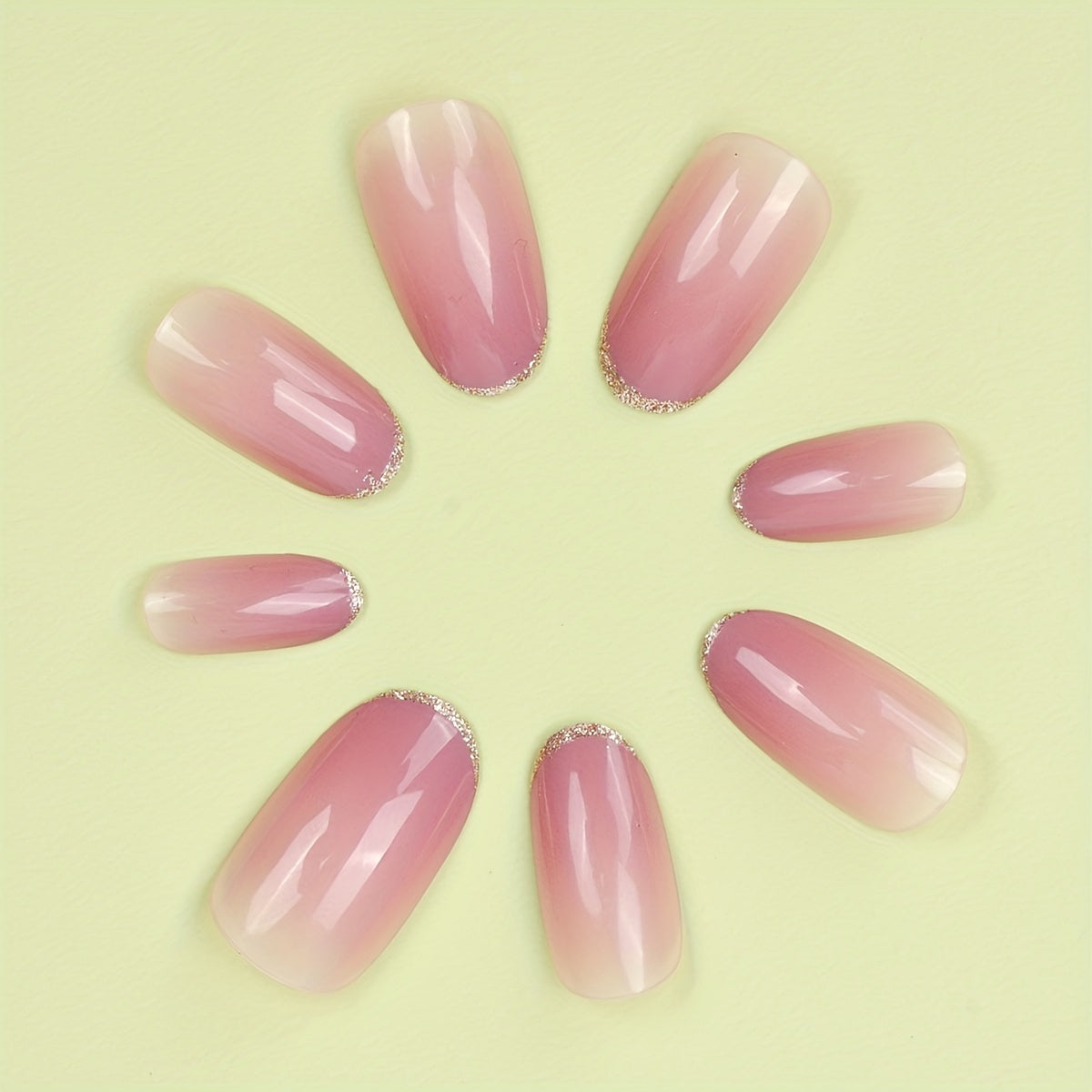 24pcs Glossy Medium Oval Fake Nails, Nude Pinkish Gradient Press On Nails With Glitter French Tip Design, Minimalist Style False Nails For Women Girls Daily Party Wear