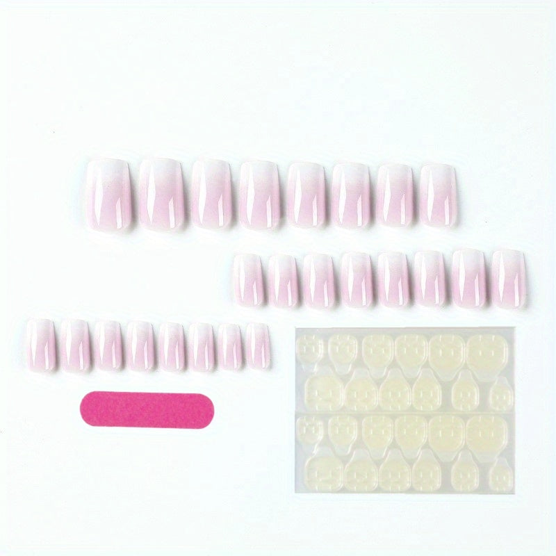 24pcs Full Cover Glossy Gradient Pink Acrylic Nails Set with 1 Nails Glue Sticker and 1 Nails File for Women and Girls