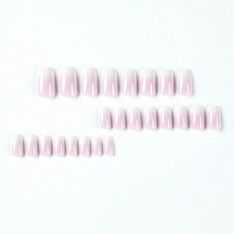 24pcs Full Cover Glossy Gradient Pink Acrylic Nails Set with 1 Nails Glue Sticker and 1 Nails File for Women and Girls