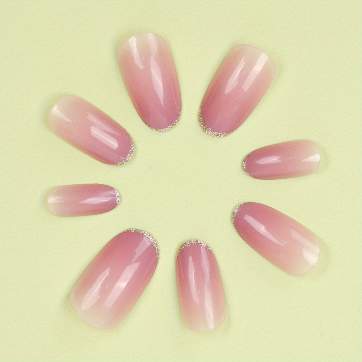 24pcs Glossy Medium Oval Fake Nails, Nude Pinkish Gradient Press On Nails With Glitter French Tip Design, Minimalist Style False Nails For Women Girls Daily Party Wear