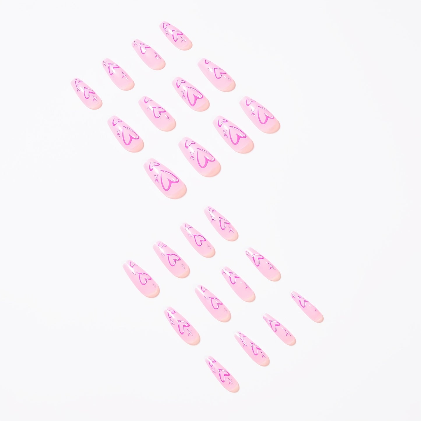 Middle Length Pink Glossy Ballet False Nails with Heart Pattern - Long-Lasting, Easy to Apply Press On Nails for Valentines Day - Perfect for Romantic Occasions and Self-Care