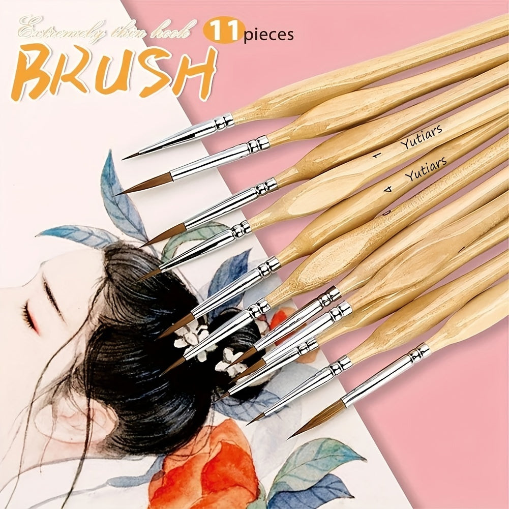 11pcs Miniature Detail Paint Brush Set - Super-Fine Tips, Durable Nylon Bristles, Versatile for Watercolor, Oil, Face Art, Acrylic, Nails & Models - Perfect for Artists & Hobbyists