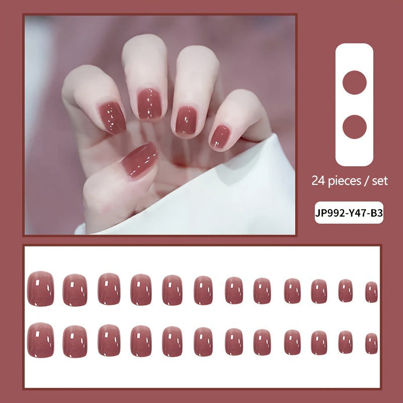Pink Oval Short Glossy Press-On Nails for Women and Girls - Hypoallergenic, Simple, and Stylish Fake Nails with Pure Color Finish - Perfect for Sensitive Skin and Everyday Wear