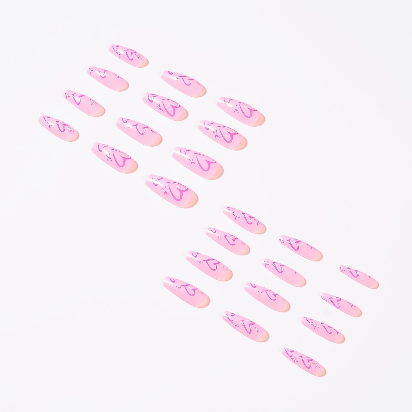 Middle Length Pink Glossy Ballet False Nails with Heart Pattern - Long-Lasting, Easy to Apply Press On Nails for Valentines Day - Perfect for Romantic Occasions and Self-Care