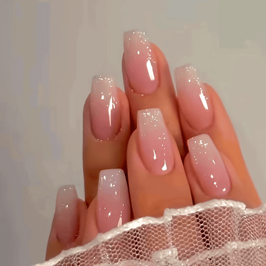 24pcs Stunning Glossy Long Ballerina Press On Nails - White and Pinkish Gradient Fake Nails for Women and Girls - Gentle, Easy to Apply, and Long-Lasting Nail Enhancements
