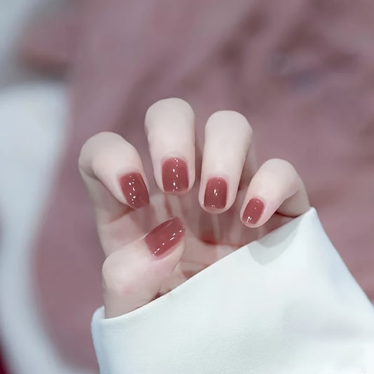 Pink Oval Short Glossy Press-On Nails for Women and Girls - Hypoallergenic, Simple, and Stylish Fake Nails with Pure Color Finish - Perfect for Sensitive Skin and Everyday Wear