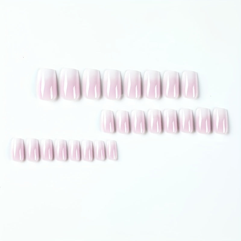 24pcs Full Cover Glossy Gradient Pink Acrylic Nails Set with 1 Nails Glue Sticker and 1 Nails File for Women and Girls