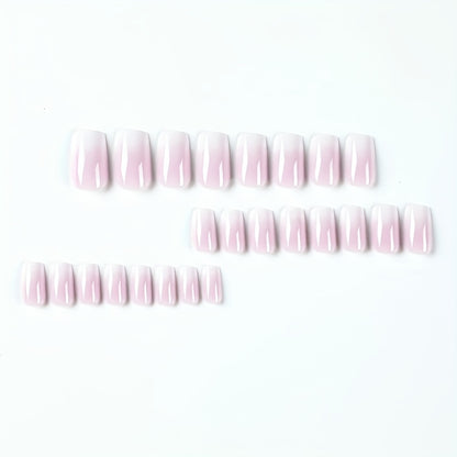 24pcs Full Cover Glossy Gradient Pink Acrylic Nails Set with 1 Nails Glue Sticker and 1 Nails File for Women and Girls