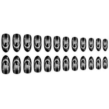 24pcs Glossy Black Gradient French Tip Press On Nails with Cute Cat, Star, and Moon Design - Full Cover False Nails for Women and Girls, Halloween Nails