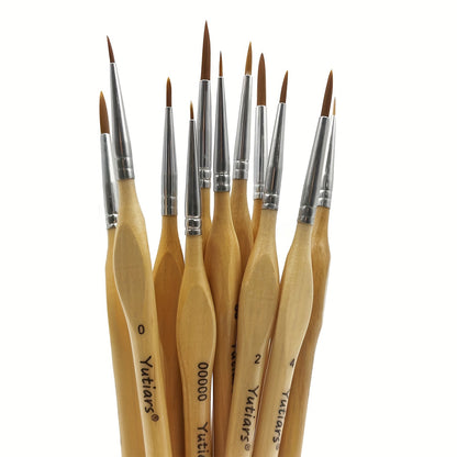 11pcs Miniature Detail Paint Brush Set - Super-Fine Tips, Durable Nylon Bristles, Versatile for Watercolor, Oil, Face Art, Acrylic, Nails & Models - Perfect for Artists & Hobbyists