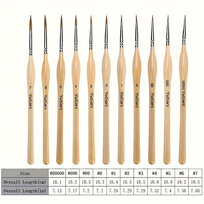 11pcs Miniature Detail Paint Brush Set - Super-Fine Tips, Durable Nylon Bristles, Versatile for Watercolor, Oil, Face Art, Acrylic, Nails & Models - Perfect for Artists & Hobbyists