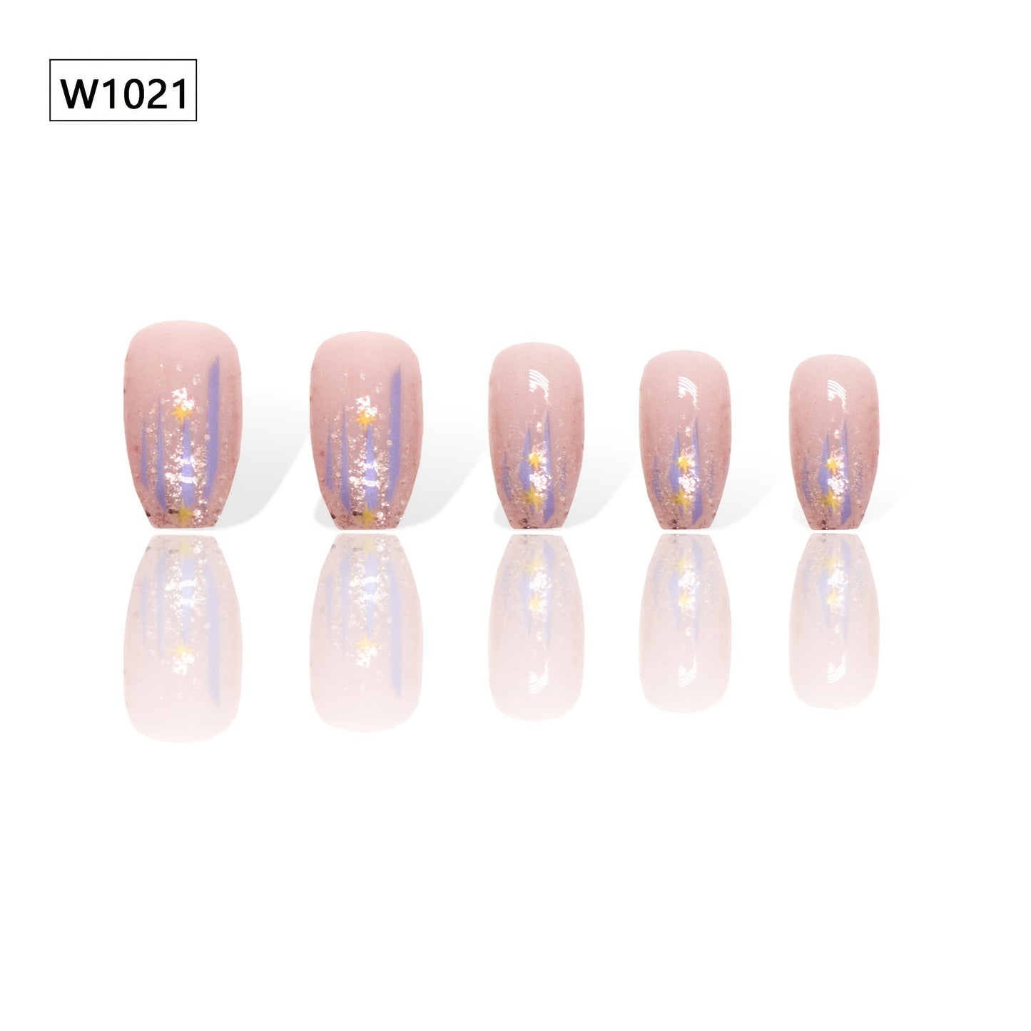 24pcs Aurora Purple Glossy Short Ballet Fake Nails - Press On Nail Forms for Women Girls with Golden Glitter Star Design, Shining False Nails for Daily Wear, Easy to Apply, Long-Lasting, and Durable