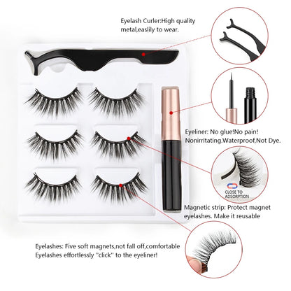 Magnetic Eyelashes 3D Mink Eyelashes Magnetic Eyeliner Magnetic Lashes Short False Lashes Lasting Handmade Eyelash Makeup Tools