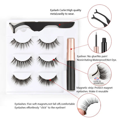Magnetic Eyelashes 3D Mink Eyelashes Magnetic Eyeliner Magnetic Lashes Short False Lashes Lasting Handmade Eyelash Makeup Tools