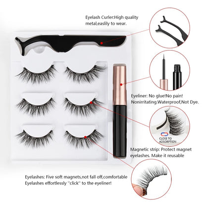 Magnetic Eyelashes 3D Mink Eyelashes Magnetic Eyeliner Magnetic Lashes Short False Lashes Lasting Handmade Eyelash Makeup Tools