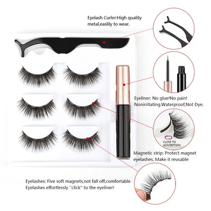 Magnetic Eyelashes 3D Mink Eyelashes Magnetic Eyeliner Magnetic Lashes Short False Lashes Lasting Handmade Eyelash Makeup Tools